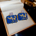 Blue Floral Square Stud Earrings Fashion Jewelry Collection view 6