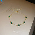 Green Square Crystal Gold Tone Delicate Chain Bracelet view 2