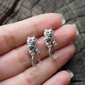 Antique Silver Articulated Cat Stud Earrings with Curved Tail view 2
