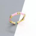Gold Tone Enamel Crystal Bamboo Segment Adjustable Rings in Four Colors view 3