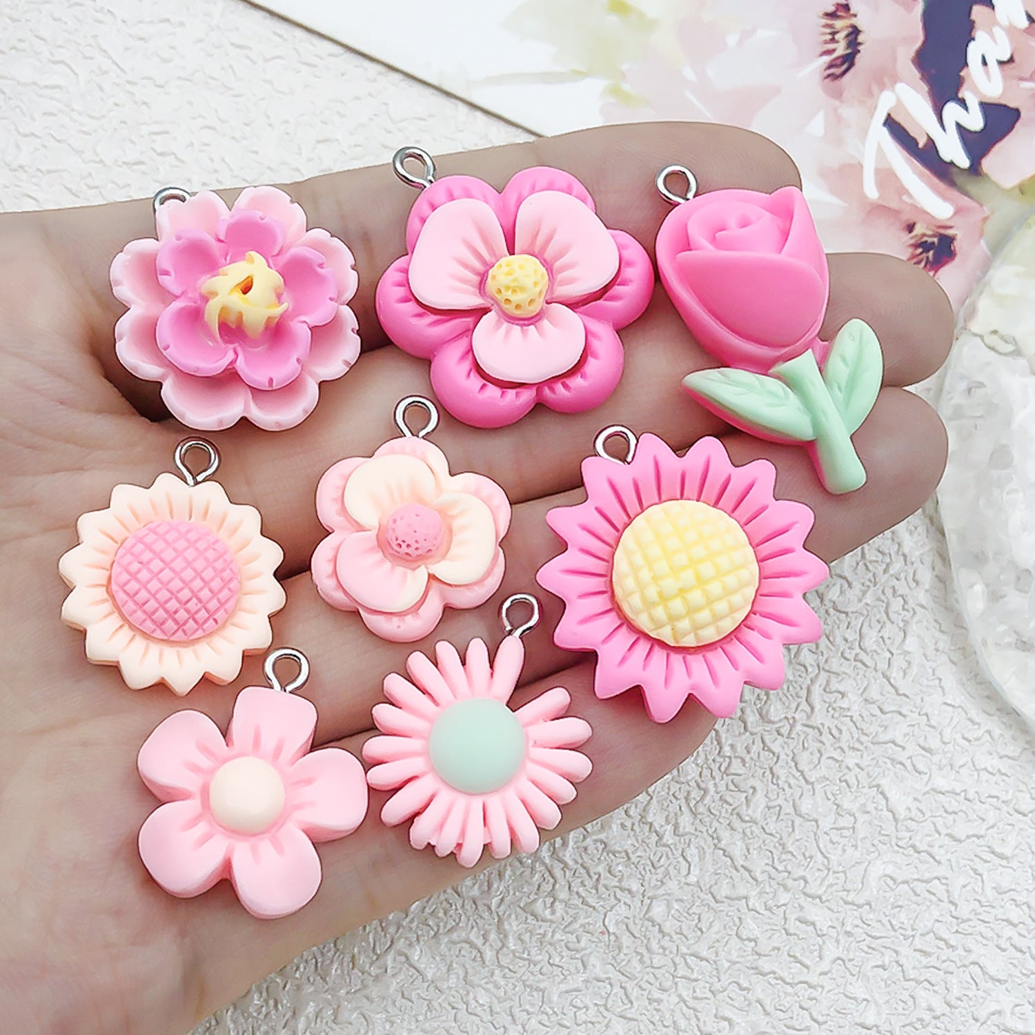 Resin Rose Sunflower Daisy Flower charm pendants for DIY keychain necklace earrings