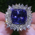 Blue Cushion Halo Cocktail Ring Clear Marquise Accents view 1