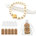 Natural Wood Bead Cross Bracelet Antique Gold Accents view 2