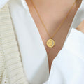 Round Disc Crescent Moon Zircon Pendant Gold Necklace view 1
