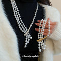 Layered White Pearl Necklace With Asymmetric Pearl Tassel view 1