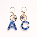 Blue Shell Resin Letter Keychain with Evil Eye Charm view 2