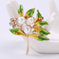 Pearl Leaf Brooch with Enamel Leaves in Green or Yellow view 7