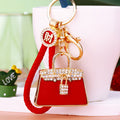 Jeweled Leather Handbag Keychains in Five Colors with Braided and Plain Loops view 12