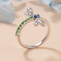 Blue And Green Stone Dragonfly Ring In Polished Silver Tone view 3