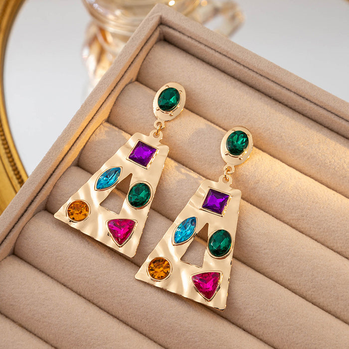 Multicolor Geometric Trapezoid Gold Tone Stud Earrings