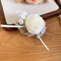 Cream Organza Rose Duckbill Hair Clips Five Floral Accents view 7