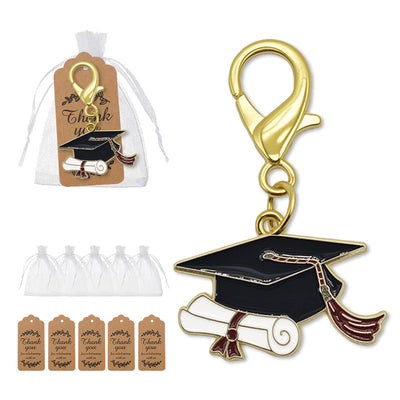 Graduation cap diploma keychain with organza bags and kraft tags