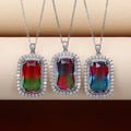 Gradient Rectangular Stone Double Halo Pendant Necklace view 4