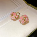 Mini Rose Basket Hoop Earrings in Two Floral Colors view 6