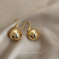 Gold Tone Polished Round Ball Fishhook Drop Earrings view 4