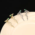 Green Accent Snake Long Dangle Stud Earrings in Two Finishes view 2