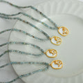 Gold Rose Oval Pendant Faceted Blue Green Bead Necklace view 3