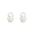 White Petal Gold Hoop Double Flower Statement Earrings view 5