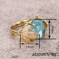 Gold Ginkgo Leaf Aqua Cabochon Cocktail Ring Alloy Band view 4