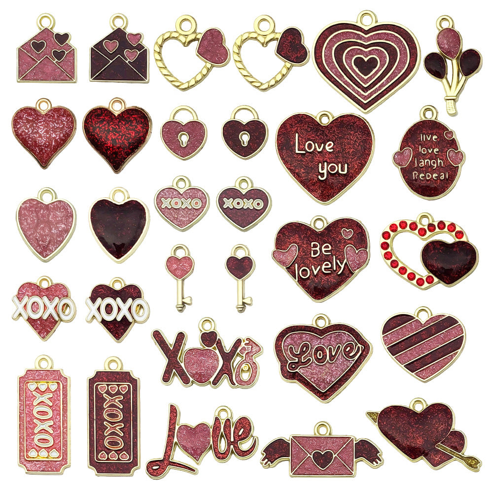 Red Pink Enamel Zinc Alloy Heart Rose Charm Pendant for DIY Bracelet Earrings Keychain