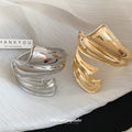 Polished Folded Wave Wide Open Cuff In Silver Tone Or Gold Tone view 3