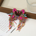 Beaded Rhinestone Flamingo Dangle Earrings With Fringe Legs view 3