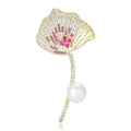 Gold Ginkgo Leaf Brooch Crystal Blue Or Pink Pearl Drop view 2