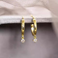 Gold White Tone Clear CZ Drop Huggie Hoop Earrings Pair view 2