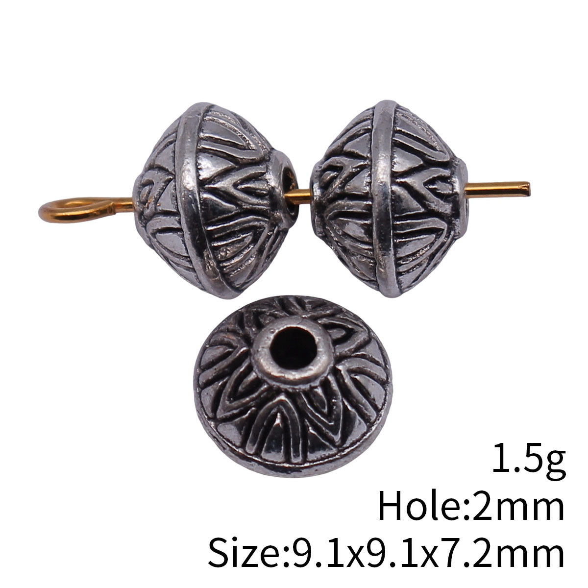 9.1x9.1x7.2mm 1.5g Antique Silver Zinc Alloy Double Sided Textured Loose Metal Beads for Jewelry Making