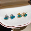 Blue Crystal Swan Stud Earrings in Two Metal Tones view 3