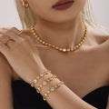 Round Halo Zircon Link Bracelet Gold and Steel Stainless view 4