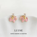 Gold Tone Clear Stone Top And Pink Pony Stud Earrings view 4