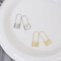 Gold and Silver Safety Pin Lock Long Hook Earrings view 1