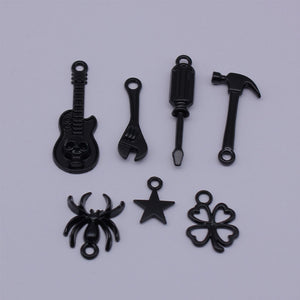 Black Tool and Symbol Charms in Seven Designs for Jewelry Making