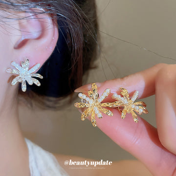 Crystal Flower Clip On Earrings In Silver And Gold Tones