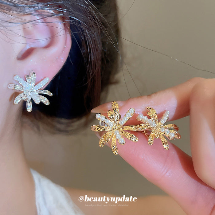 Crystal Flower Clip On Earrings In Silver And Gold Tones