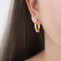 White Enamel C Hoop Earrings Gold Floral Bead Accents view 6