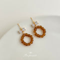 Gold Crystal Bow Amber Frosted Bead Ring Drop Earrings view 3