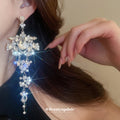 Silver Crystal Floral Chandelier Earrings with Long Drops view 3