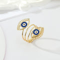 Gold Tone Double Blue Evil Eye Spiral Adjustable Ring view 2