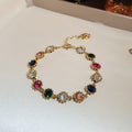 Multicolor Crystal Bracelet Or Necklace With Gold Tone Floral Links view 6