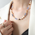 Pearl Multicolor Abacus Bead Gold Spacer Collar Necklace view 4