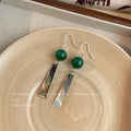 Silver Green Agate Mother of Pearl Bar Drop Earrings view 3