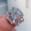 White Gold Three-Piece Princess Clear Stone Ring Set 6-10 view 2