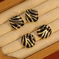 Black Gold Tone Zebra Pattern Statement Stud Earrings view 1