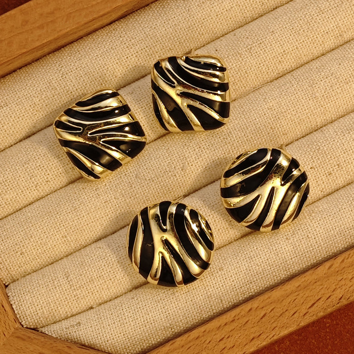 Black Gold Tone Zebra Pattern Statement Stud Earrings