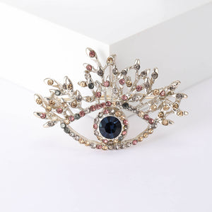 Evil Eye Branch Brooch Coffee Rhinestone Silver Tone Pin