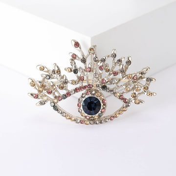Evil Eye Branch Brooch Coffee Rhinestone Silver Tone Pin