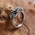 Antique Silver Three Rose Floral Branch Band Ring Metal view 3