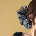Black White Gingham Check Oversized Bow Hair Scrunchie view 1